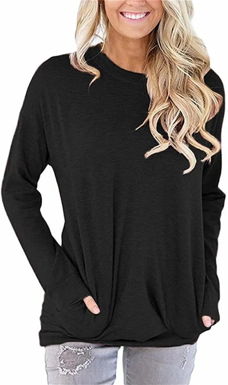 Akihoo Womens Casual Long Sleeve Tunic Tops Crew Neck Shirt Blouses