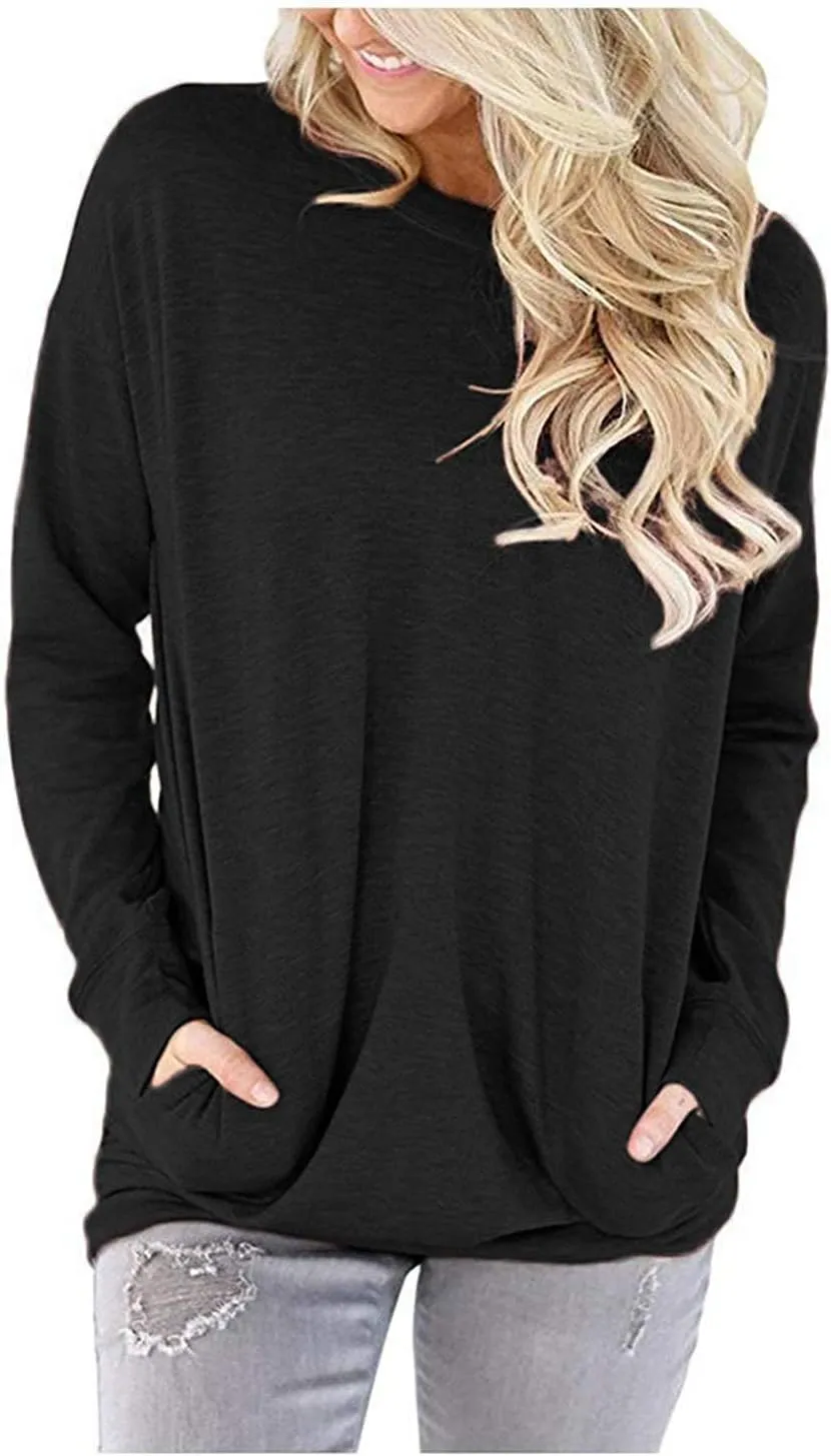Akihoo Womens Casual Long Sleeve Tunic Tops Crew Neck Shirt Blouses