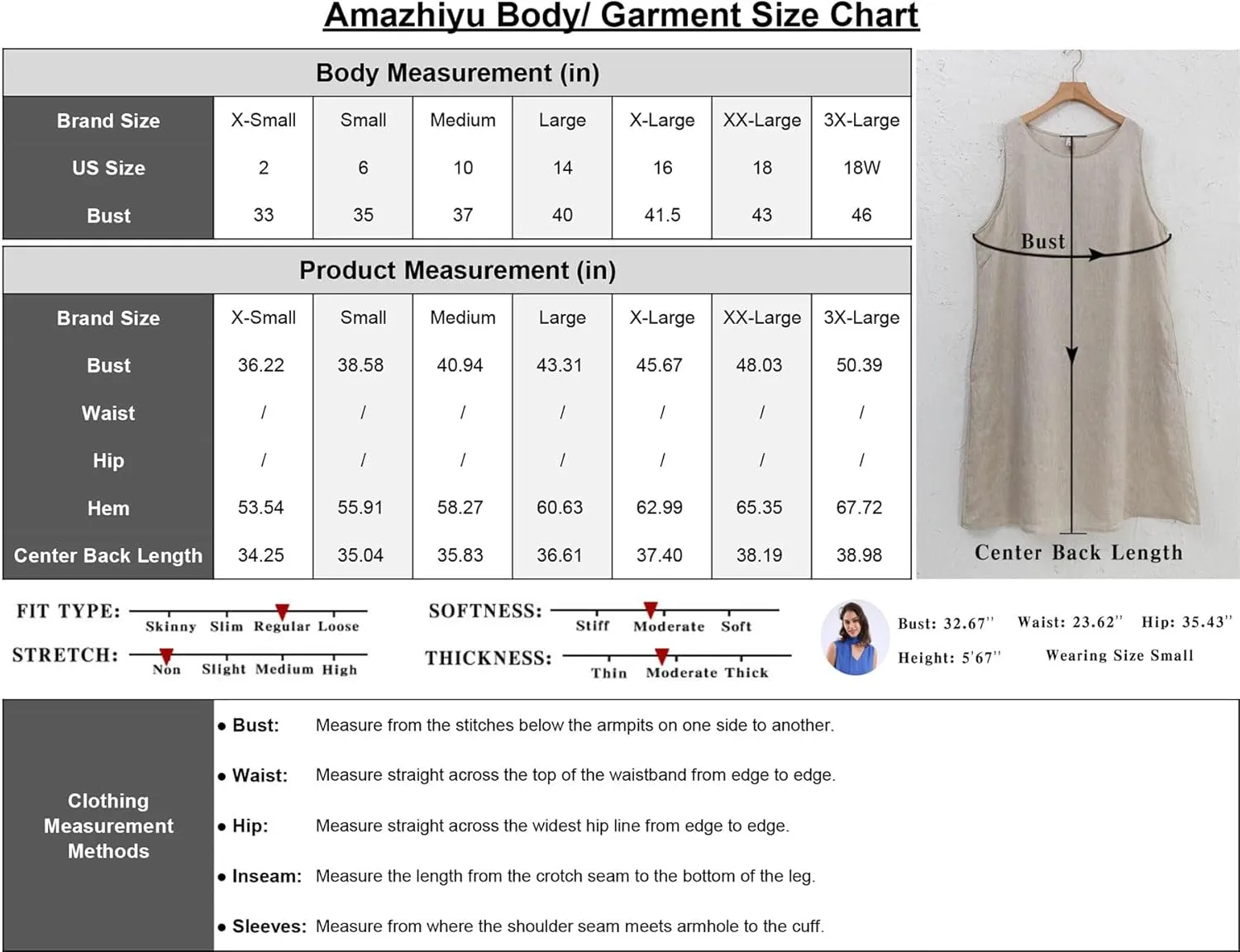 Amazhiyu Women's Linen Sleeveless Shift Dress with Pockets Crew Neck Casual Tank Dress