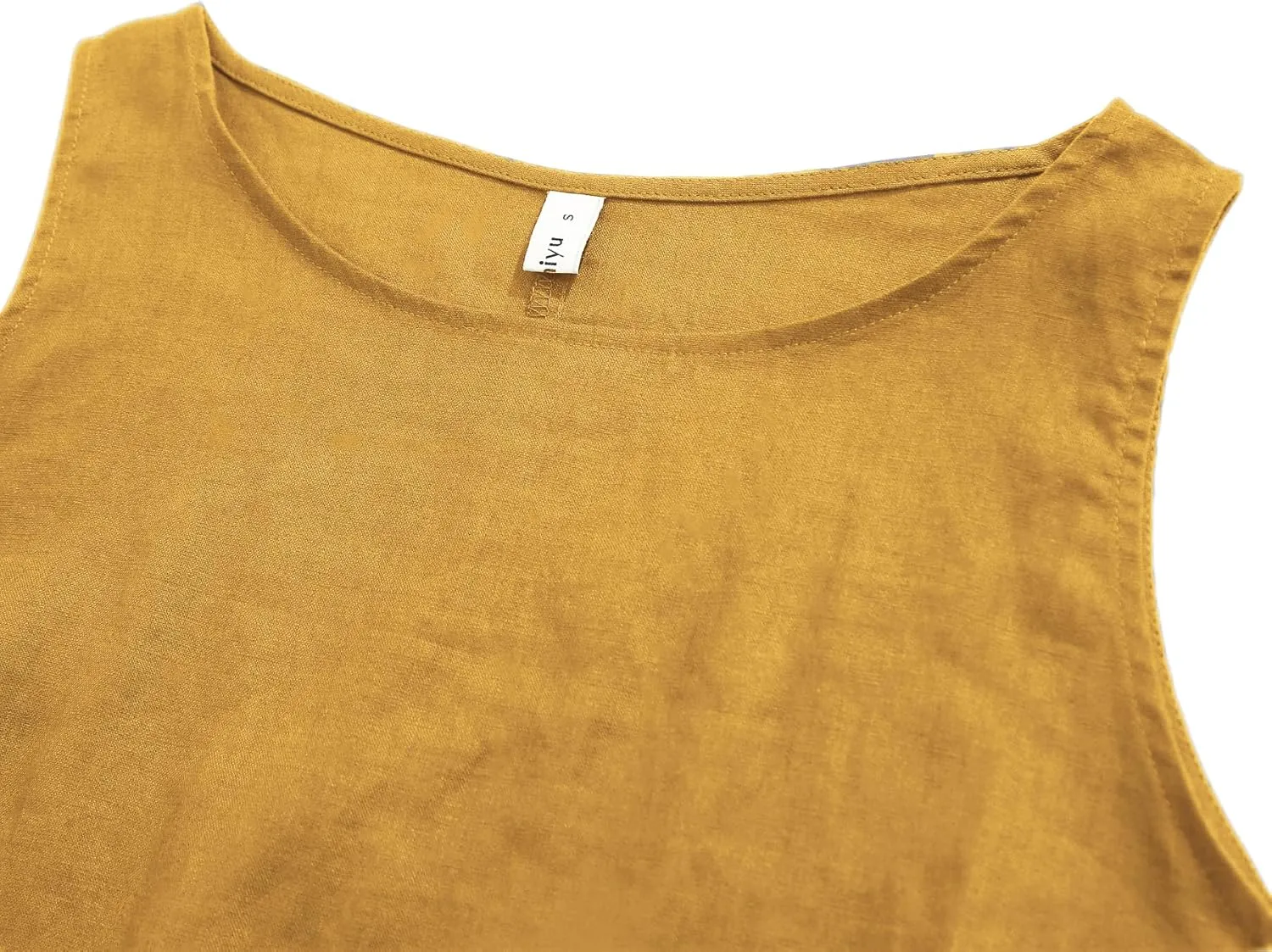 Amazhiyu Women's Linen Sleeveless Shift Dress with Pockets Crew Neck Casual Tank Dress