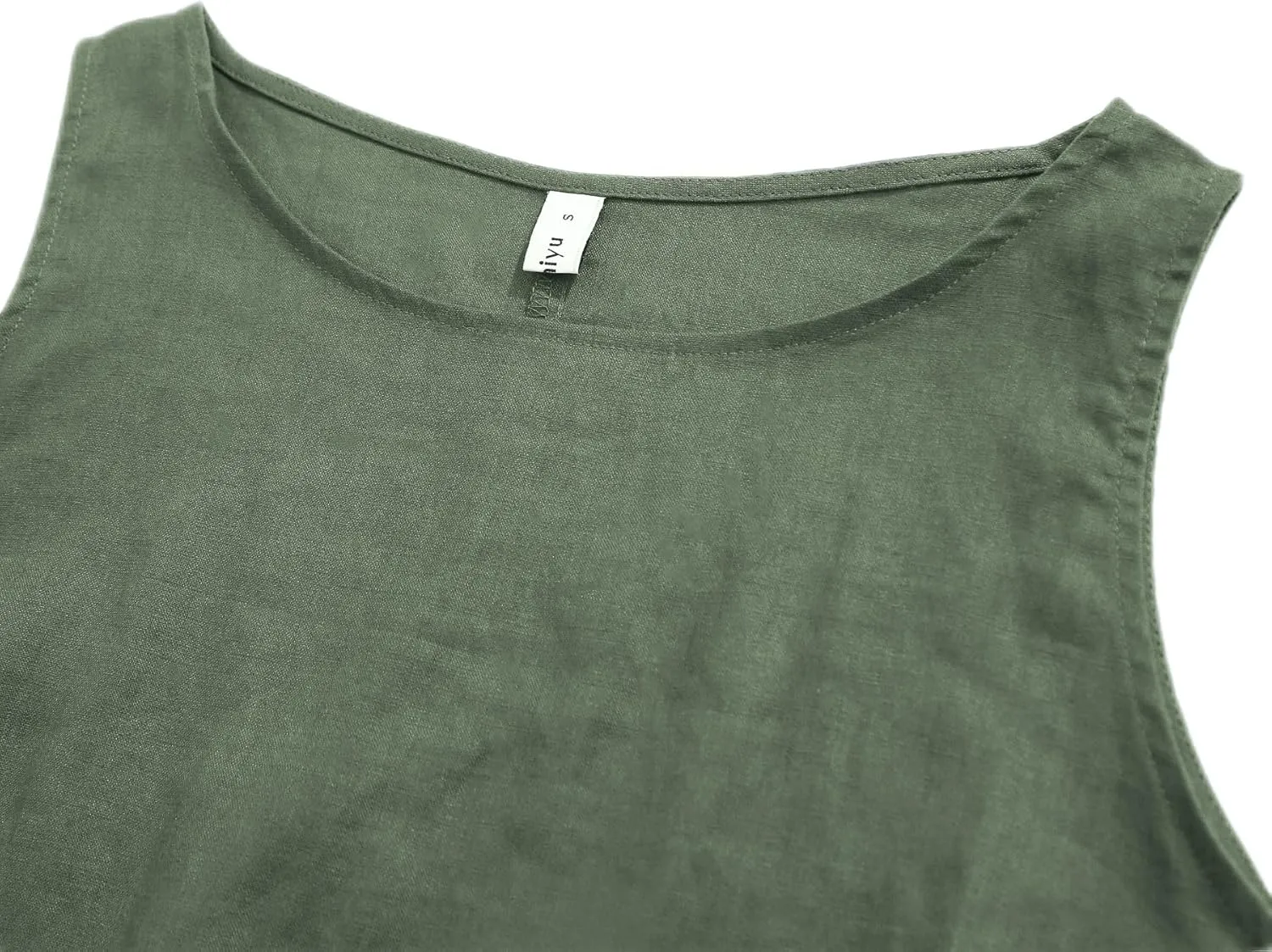 Amazhiyu Women's Linen Sleeveless Shift Dress with Pockets Crew Neck Casual Tank Dress