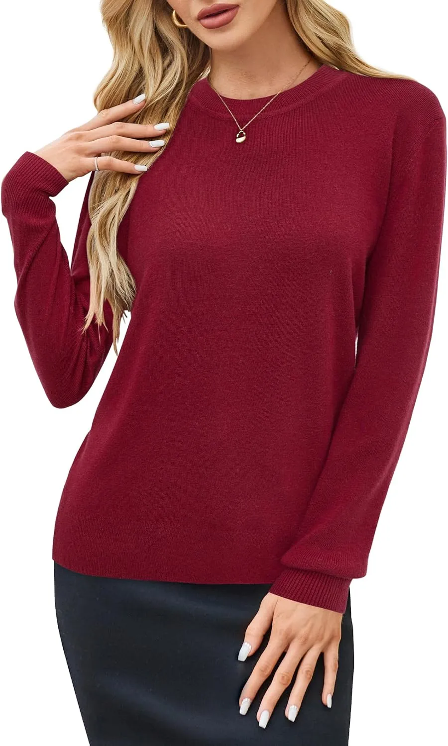 Arach&Cloz Women Spring Fashion Wool Blend Sweater 2025 Long Sleeve Crew Neck Business Casual Pullover Tops Trendy Outfits