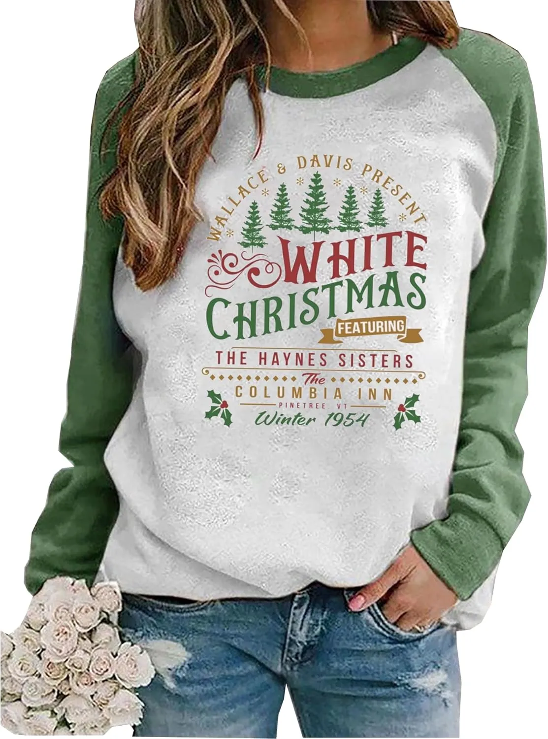 BOMYTAO Women's Merry Christmas Sweatshirt Christmas Trees Snowflakes Graphic Pullover Funny Xmas Holiday Long Sleeves Top