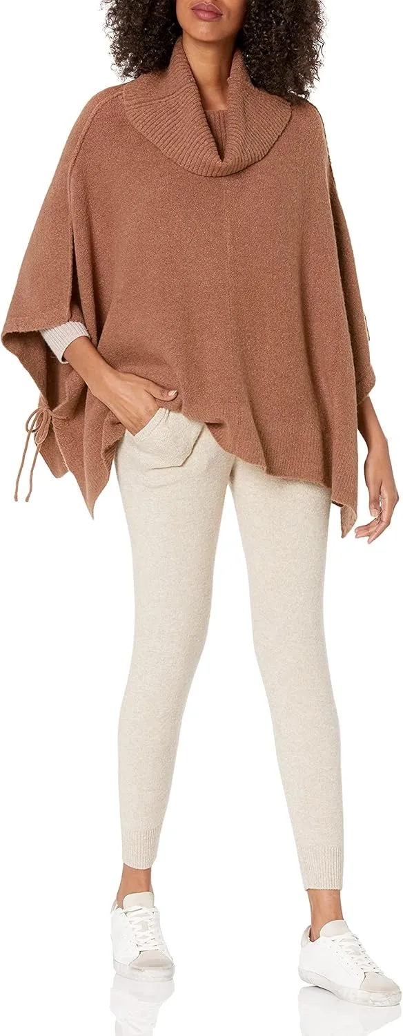 Cable Stitch Women's Cozy Cowl Neck Poncho - 3/4 Sleeve Oversized Turtleneck Sweater Pullover Cape Top