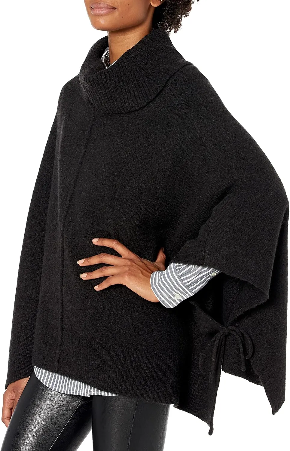 Cable Stitch Women's Cozy Cowl Neck Poncho - 3/4 Sleeve Oversized Turtleneck Sweater Pullover Cape Top