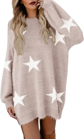 Cutiefox Women's Furry Oversized Crew Neck Pullover Sweater Mini Dress Cutiefox Women's Furry Oversized Crew Neck Pullover Sweater Mini Dress