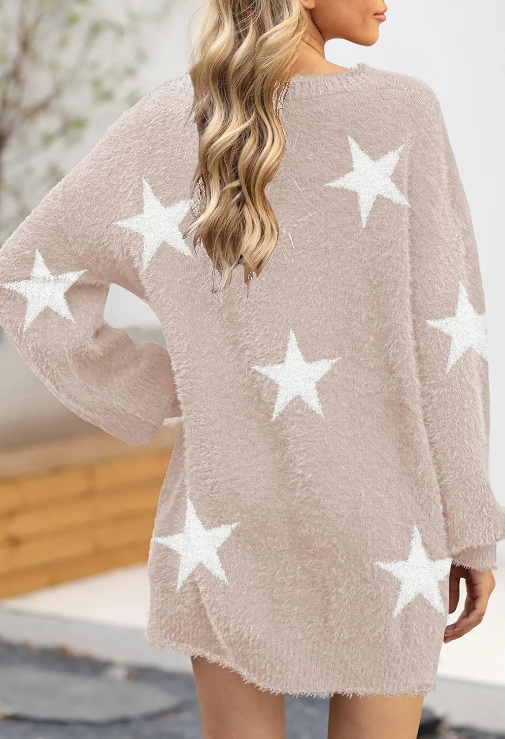 Cutiefox Women's Furry Oversized Crew Neck Pullover Sweater Mini Dress