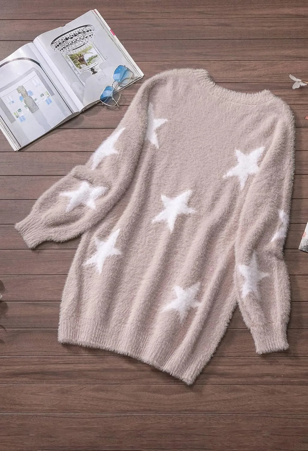 Cutiefox Women's Furry Oversized Crew Neck Pullover Sweater Mini Dress