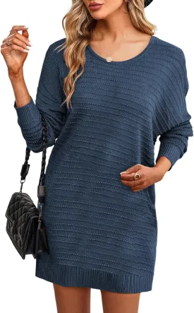 Dokotoo Womens Sweater Dresses 2024 Trendy Casual Crew Neck Long Sleeve Textured Pullover Knit Dress Dokotoo Womens Sweater Dresses 2024 Trendy Casual Crew Neck Long Sleeve Textured Pullover Knit Dress