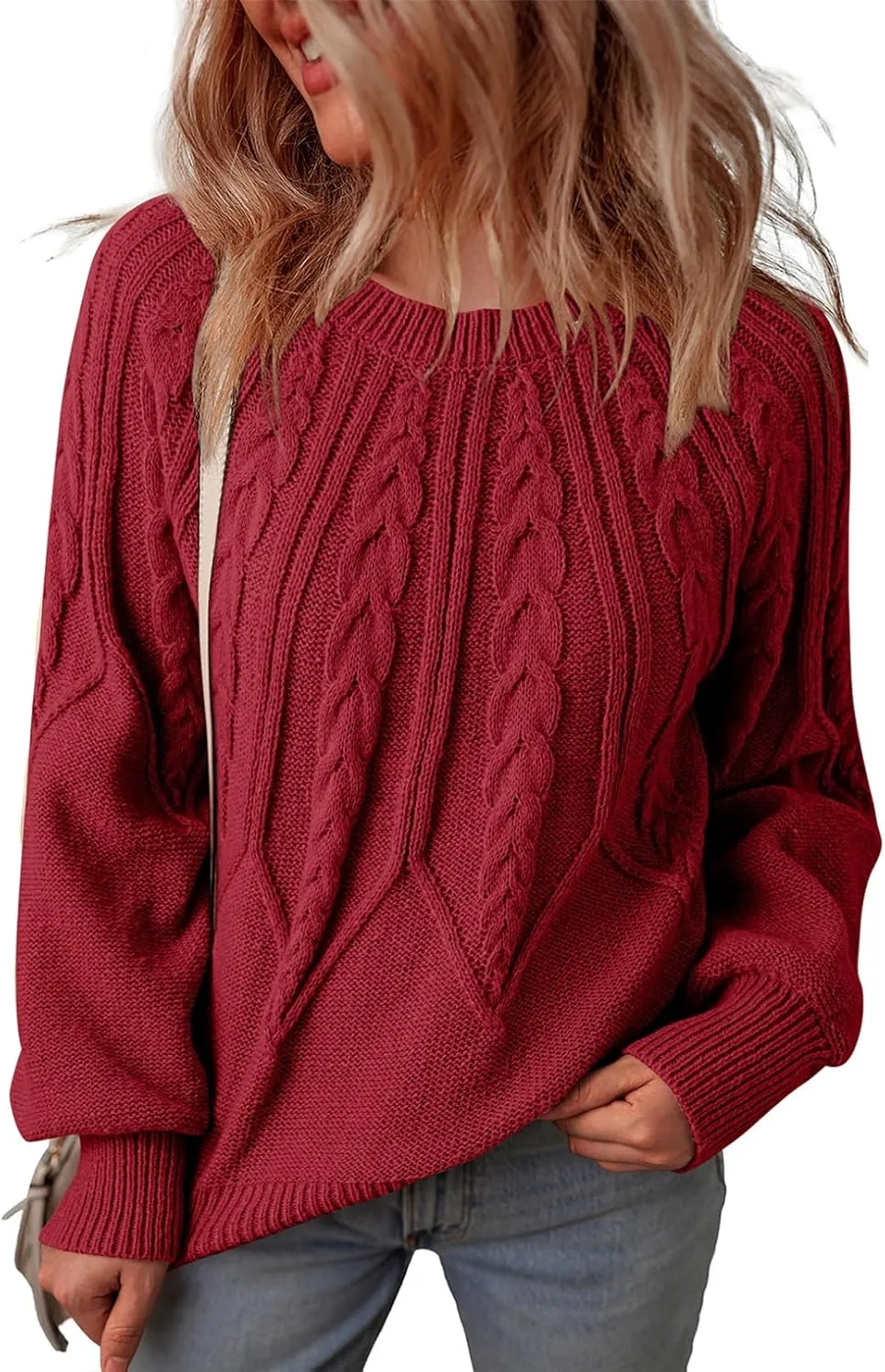 Dokotoo Womens Sweaters Crewneck Long Sleeve Cable Knit Chunky Sweater Tops Fashion 2024 Fall Outifits