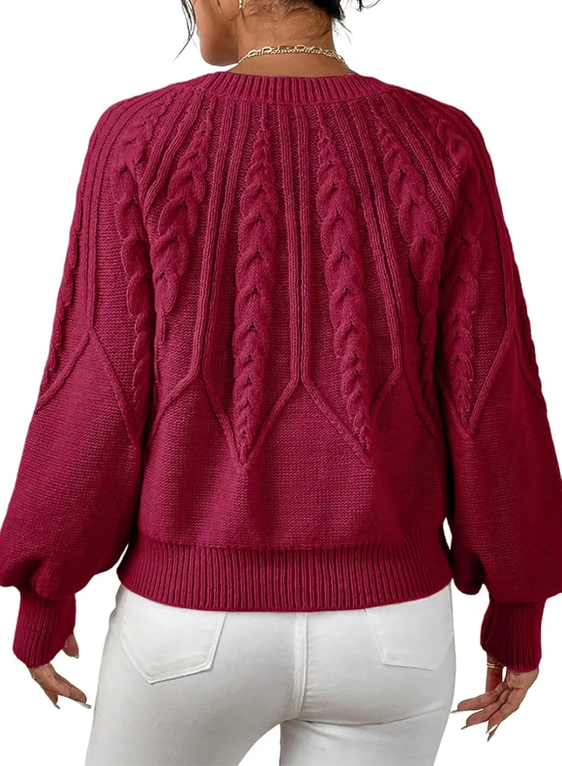 Dokotoo Womens Sweaters Crewneck Long Sleeve Cable Knit Chunky Sweater Tops Fashion 2024 Fall Outifits