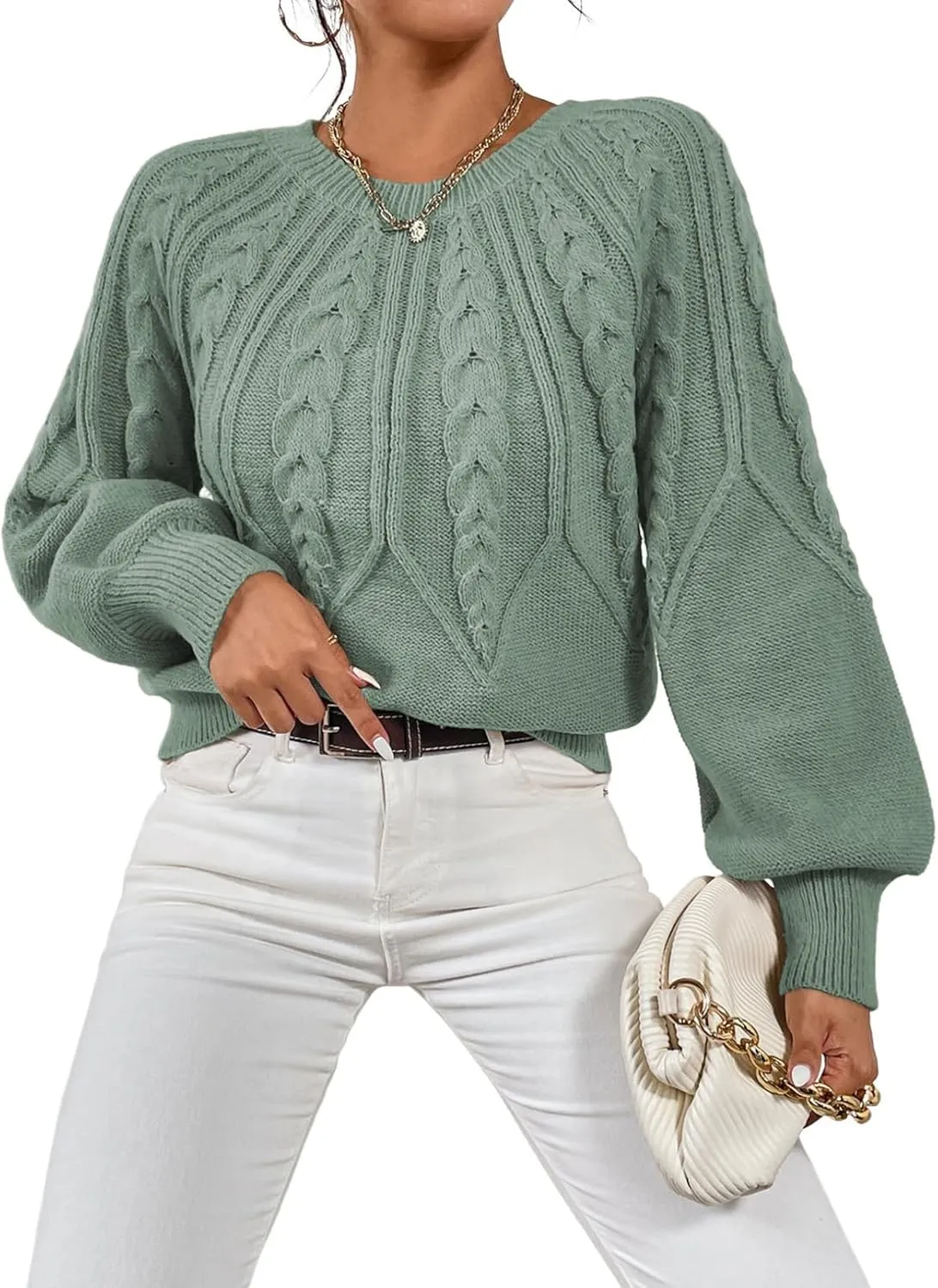 Dokotoo Womens Sweaters Crewneck Long Sleeve Cable Knit Chunky Sweater Tops Fashion 2024 Fall Outifits