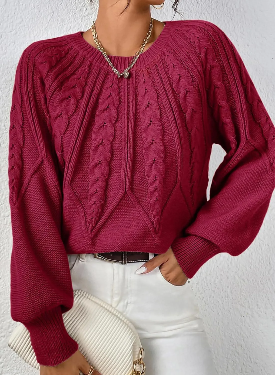 Dokotoo Womens Sweaters Crewneck Long Sleeve Cable Knit Chunky Sweater Tops Fashion 2024 Fall Outifits