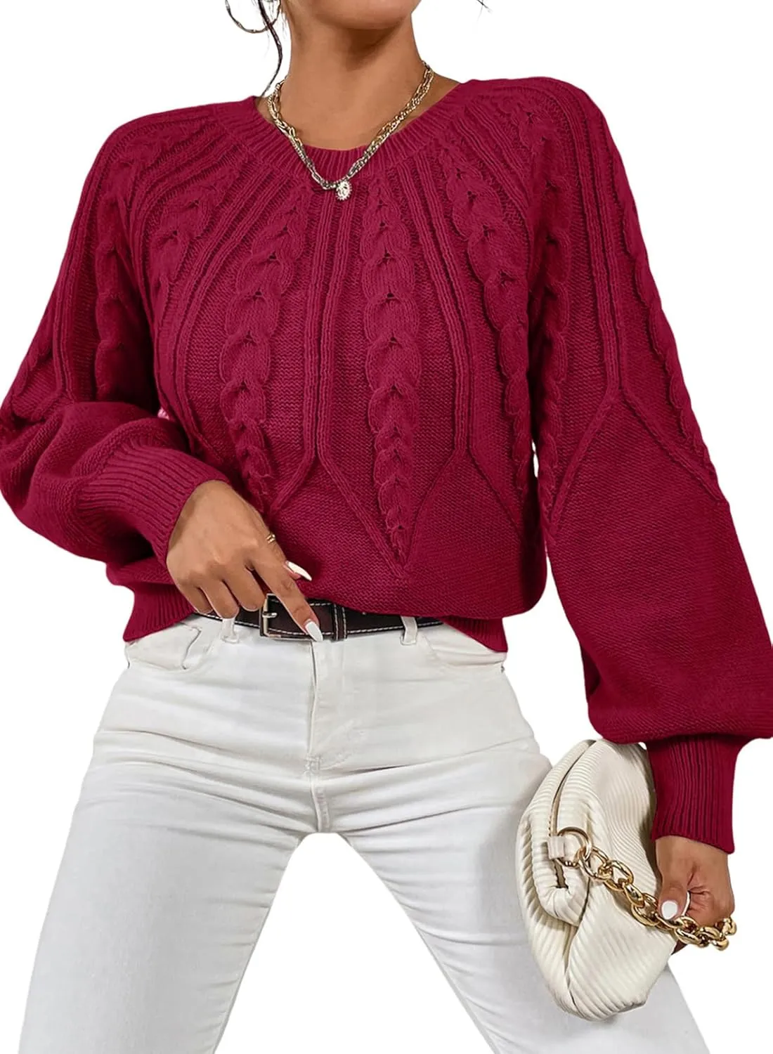 Dokotoo Womens Sweaters Crewneck Long Sleeve Cable Knit Chunky Sweater Tops Fashion 2024 Fall Outifits