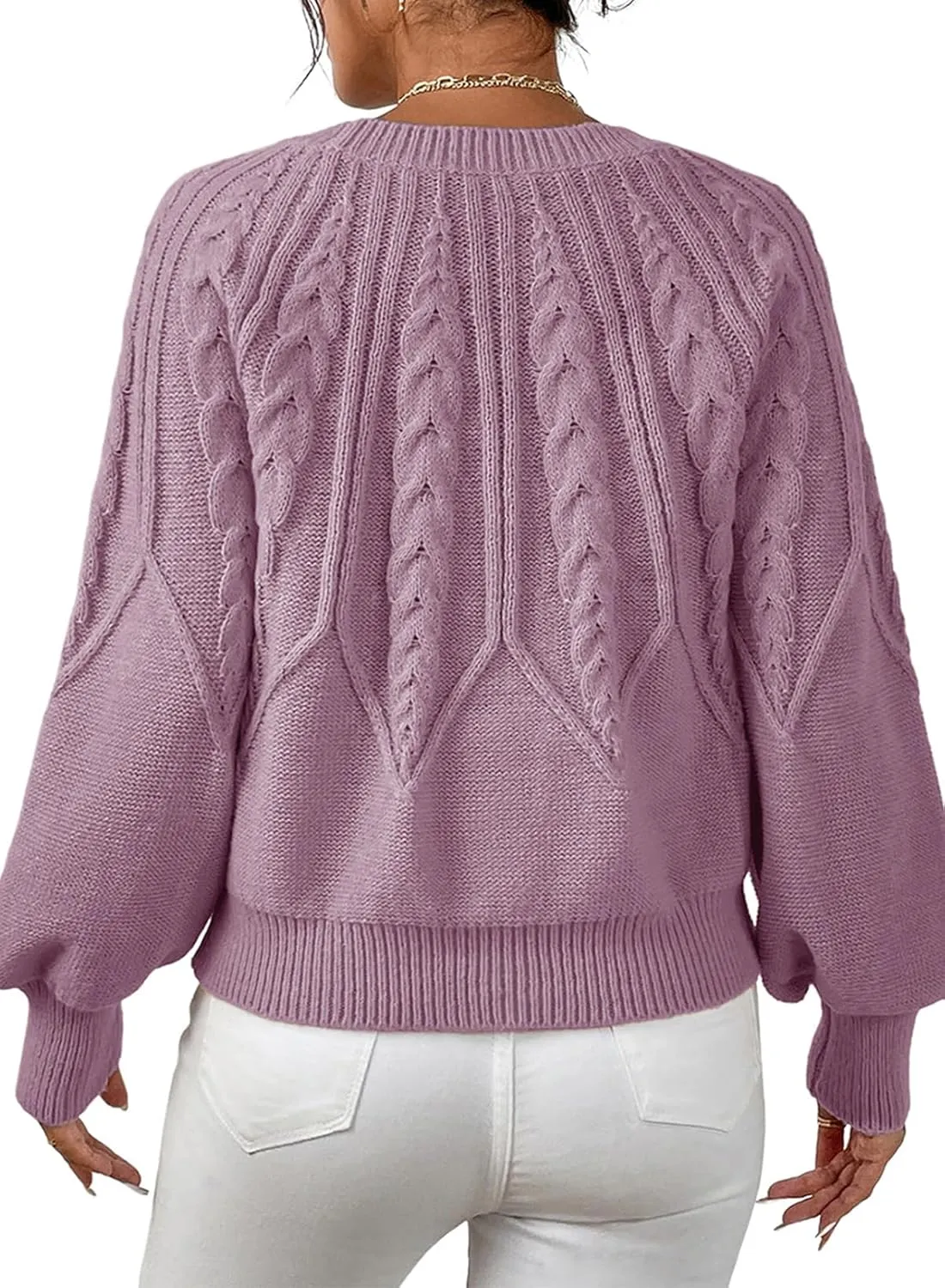 Dokotoo Womens Sweaters Crewneck Long Sleeve Cable Knit Chunky Sweater Tops Fashion 2024 Fall Outifits