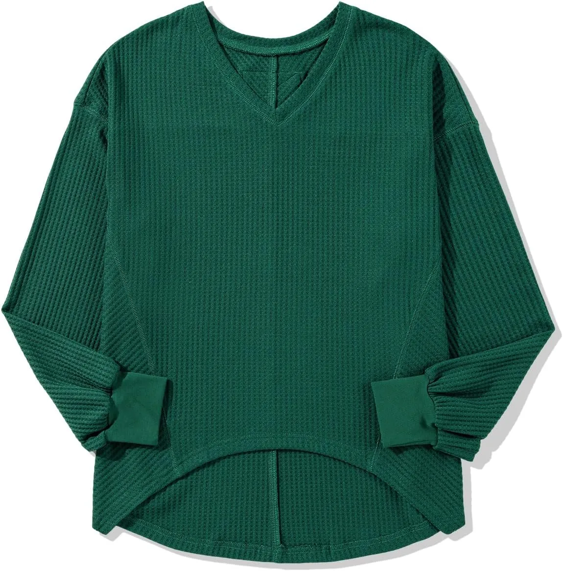 Dokotoo Womens Waffle Knit Tops Fashion 2025 Long Lantern Sleeve Casual Blouses V Neck Oversized T Shirts