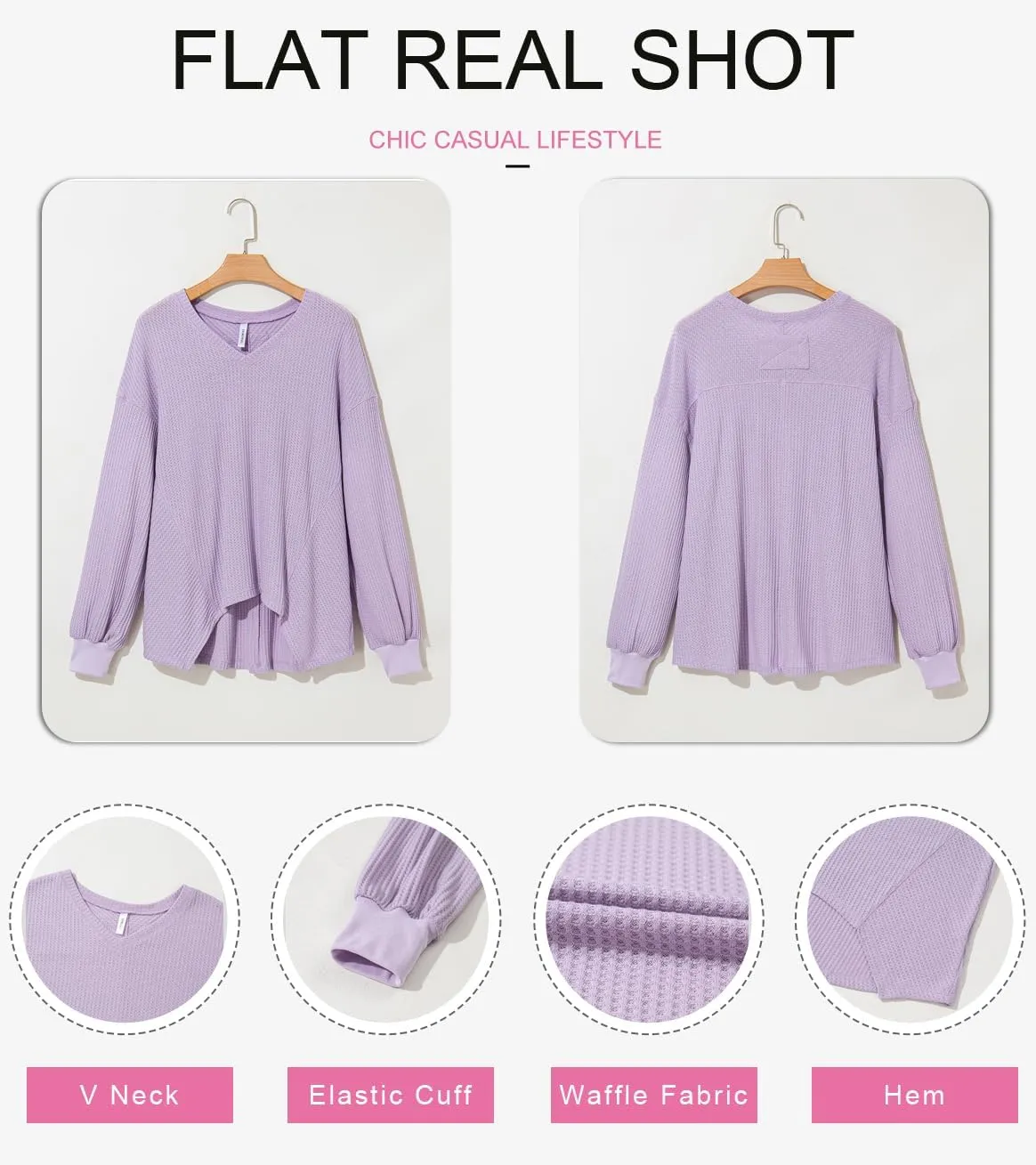 Dokotoo Womens Waffle Knit Tops Fashion 2025 Long Lantern Sleeve Casual Blouses V Neck Oversized T Shirts