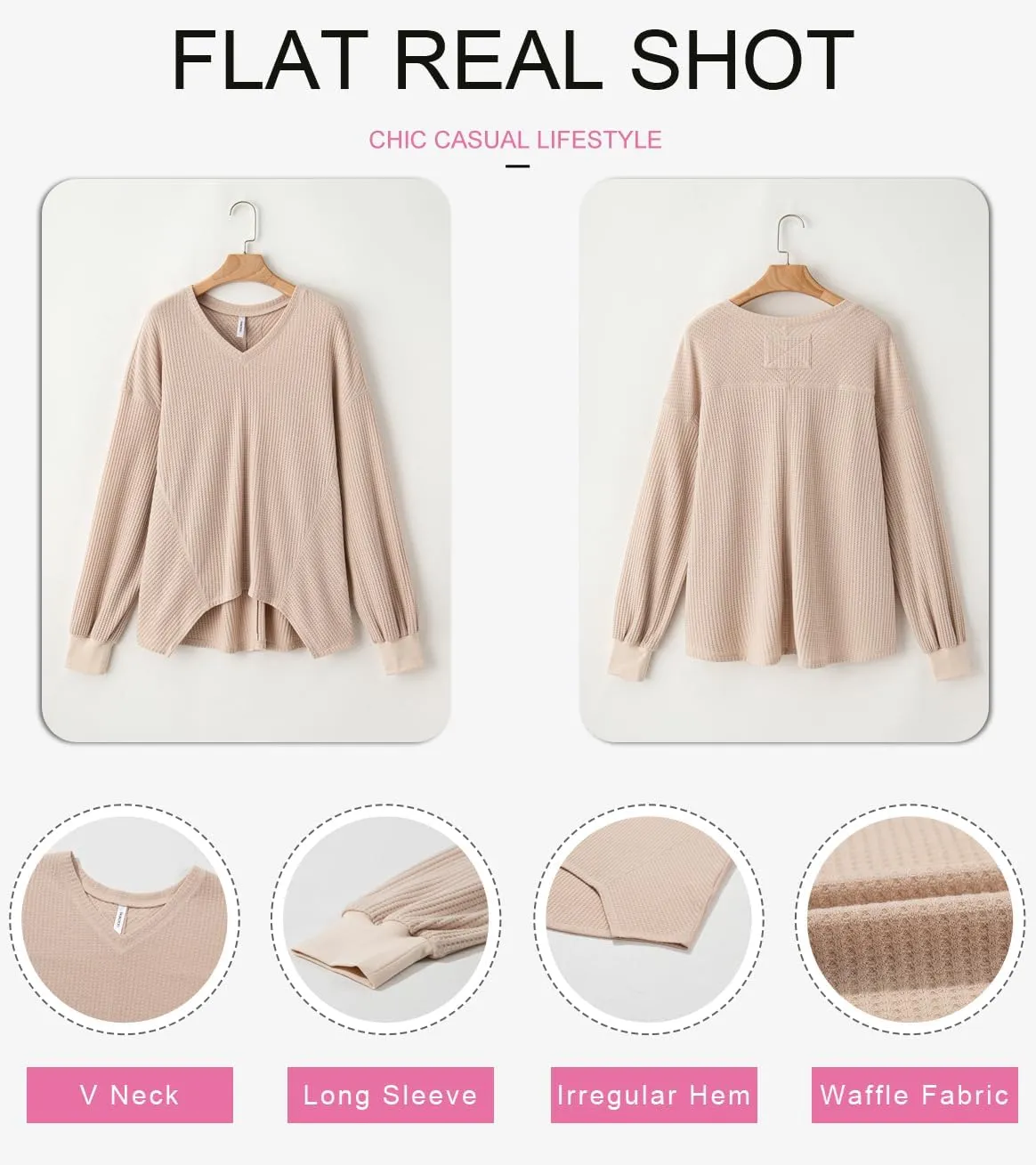 Dokotoo Womens Waffle Knit Tops Fashion 2025 Long Lantern Sleeve Casual Blouses V Neck Oversized T Shirts