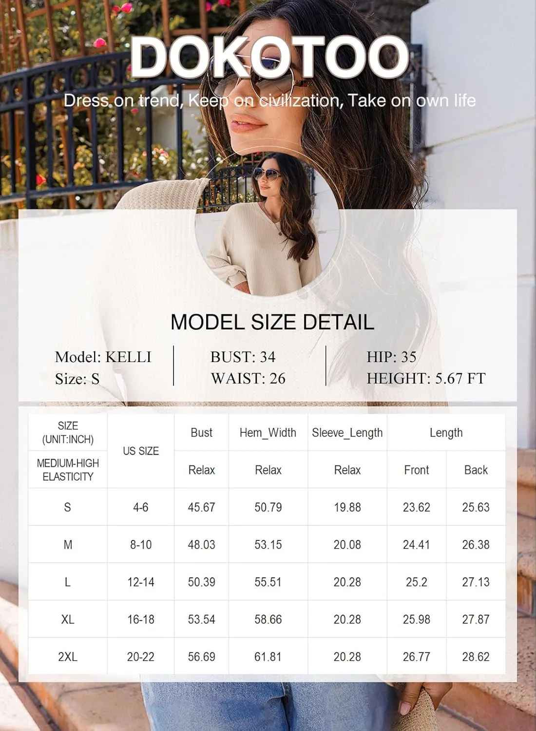 Dokotoo Womens Waffle Knit Tops Fashion 2025 Long Lantern Sleeve Casual Blouses V Neck Oversized T Shirts