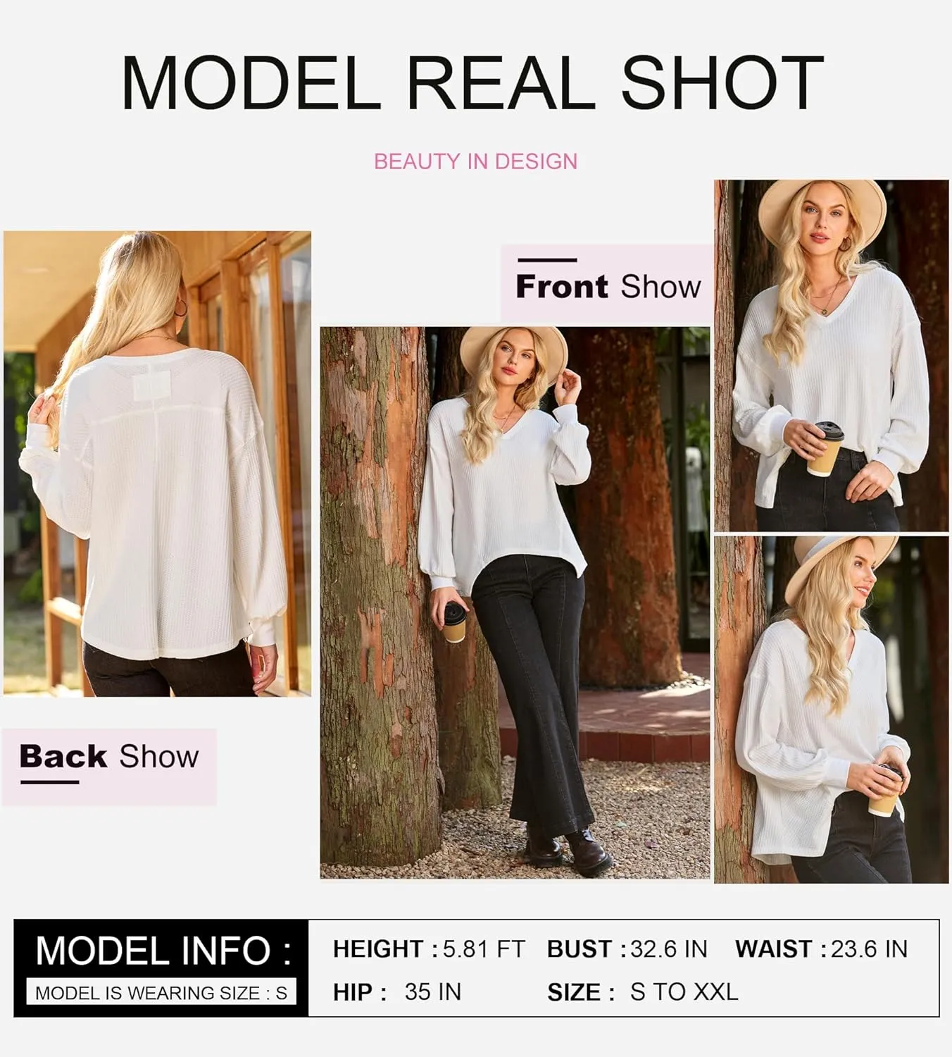 Dokotoo Womens Waffle Knit Tops Fashion 2025 Long Lantern Sleeve Casual Blouses V Neck Oversized T Shirts