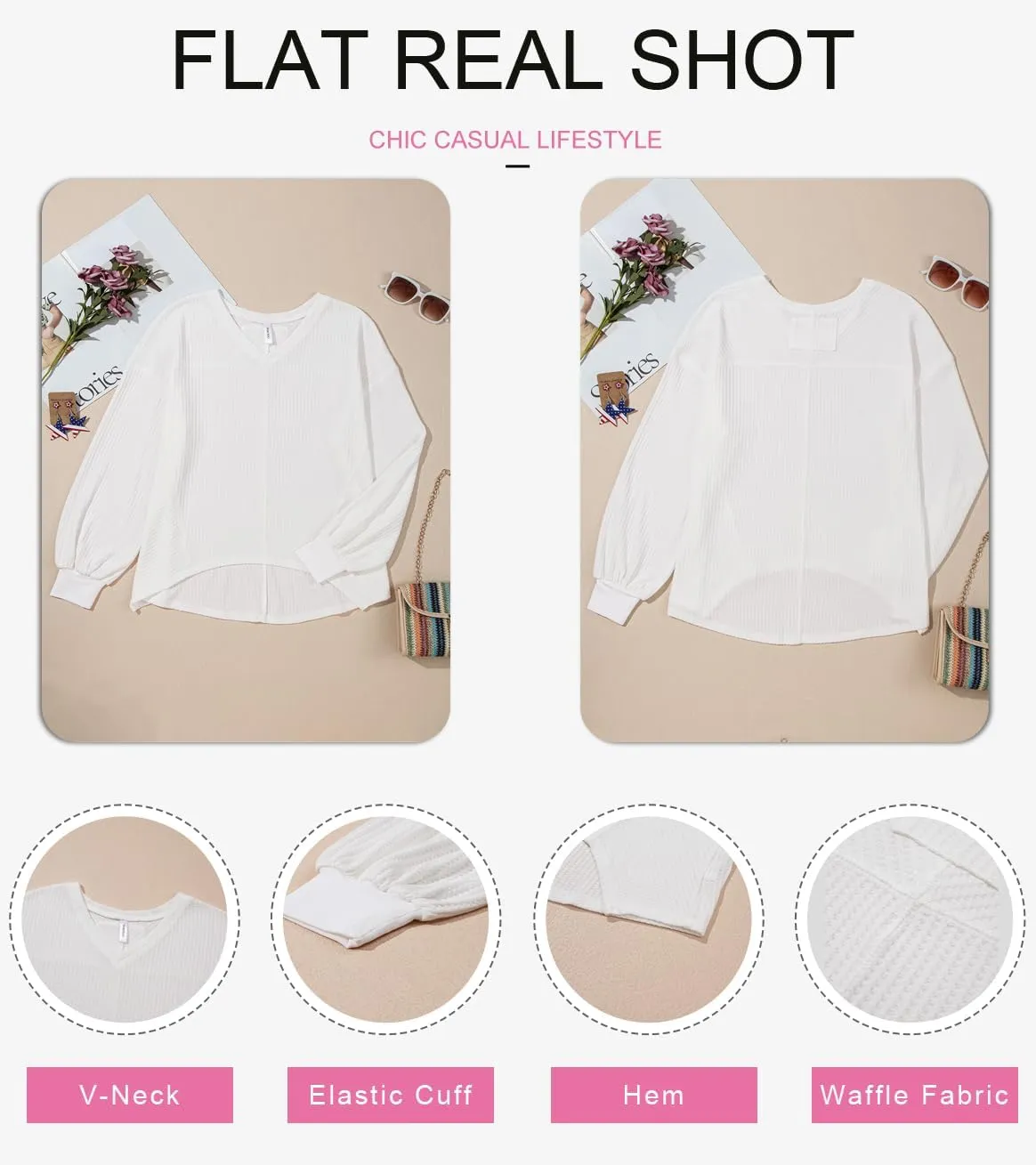 Dokotoo Womens Waffle Knit Tops Fashion 2025 Long Lantern Sleeve Casual Blouses V Neck Oversized T Shirts