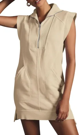 Fisoew Womens Summer Half Zip Sweatshirt Dresses V Neck Collared Sleeveless Workout Tunic Mini Dress
