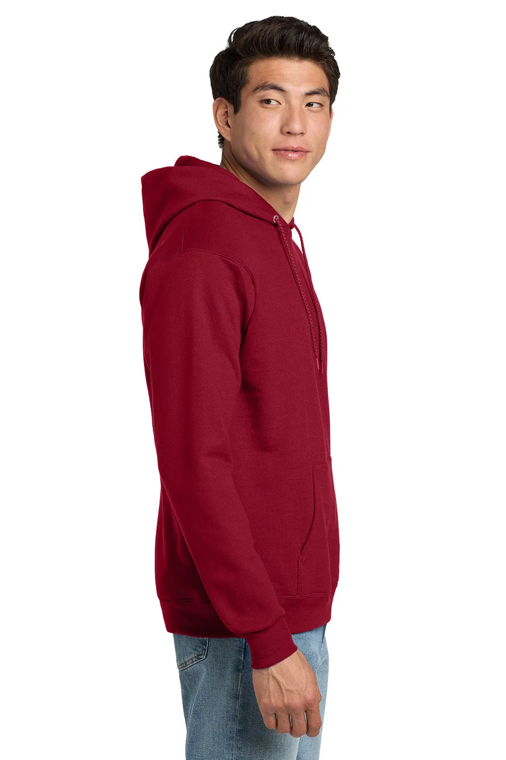 Hanes Mens EcoSmart Print Pro XP Pill Resistant Hooded Sweatshirt Hoodie w/ Pouch Pocket - Deep Red