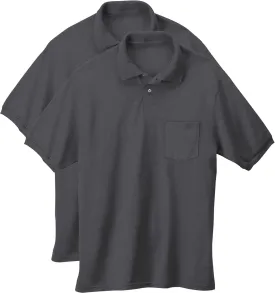 Hanes Men's Short-Sleeve Jersey Pocket Polo (Pack of 2), Charcoal Heather, Large