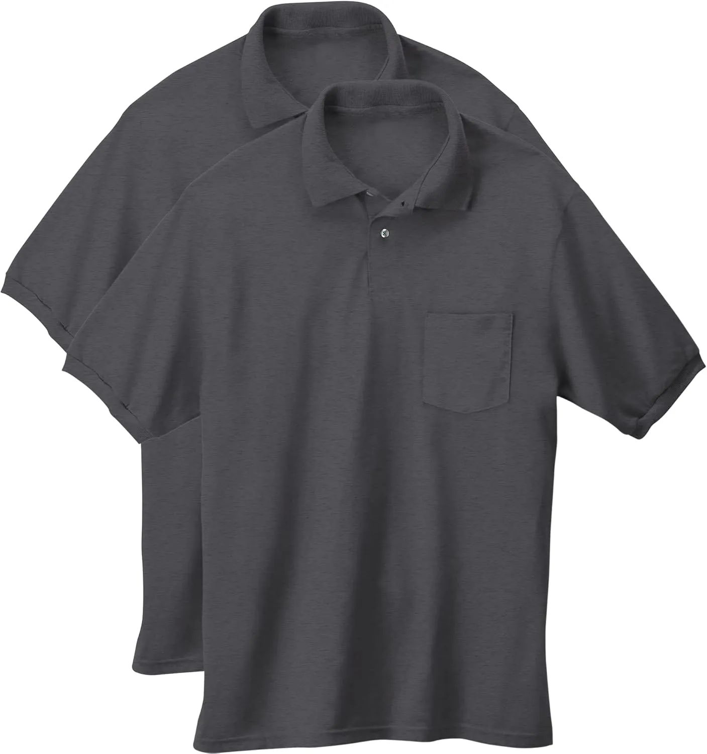 Hanes Men's Short-Sleeve Jersey Pocket Polo (Pack of 2), Charcoal Heather, Large