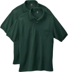 Hanes Men's Short-Sleeve Jersey Pocket Polo (Pack of 2), Deep Forest, 3X-Large