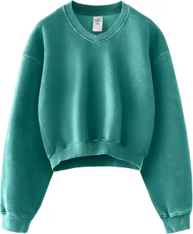 Hatant Sweatshirt for Women Acid Wash Athletic Hoodie Heritage Fleece V-neck Long Sleeve Hoodie Fleece Women Sweatshirt