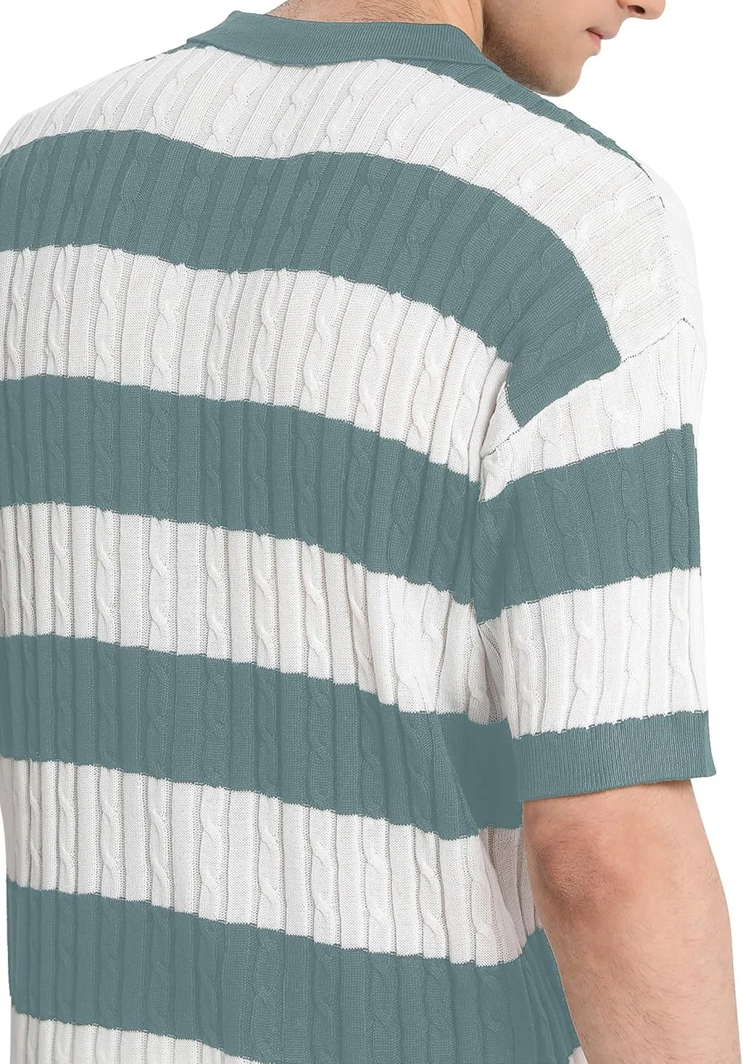 HYPESTFIT Knit Polo Shirt Short Sleeve Striped Texture Knitted Casual Beach Tops