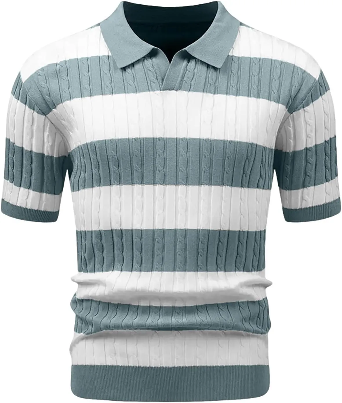 HYPESTFIT Knit Polo Shirt Short Sleeve Striped Texture Knitted Casual Beach Tops
