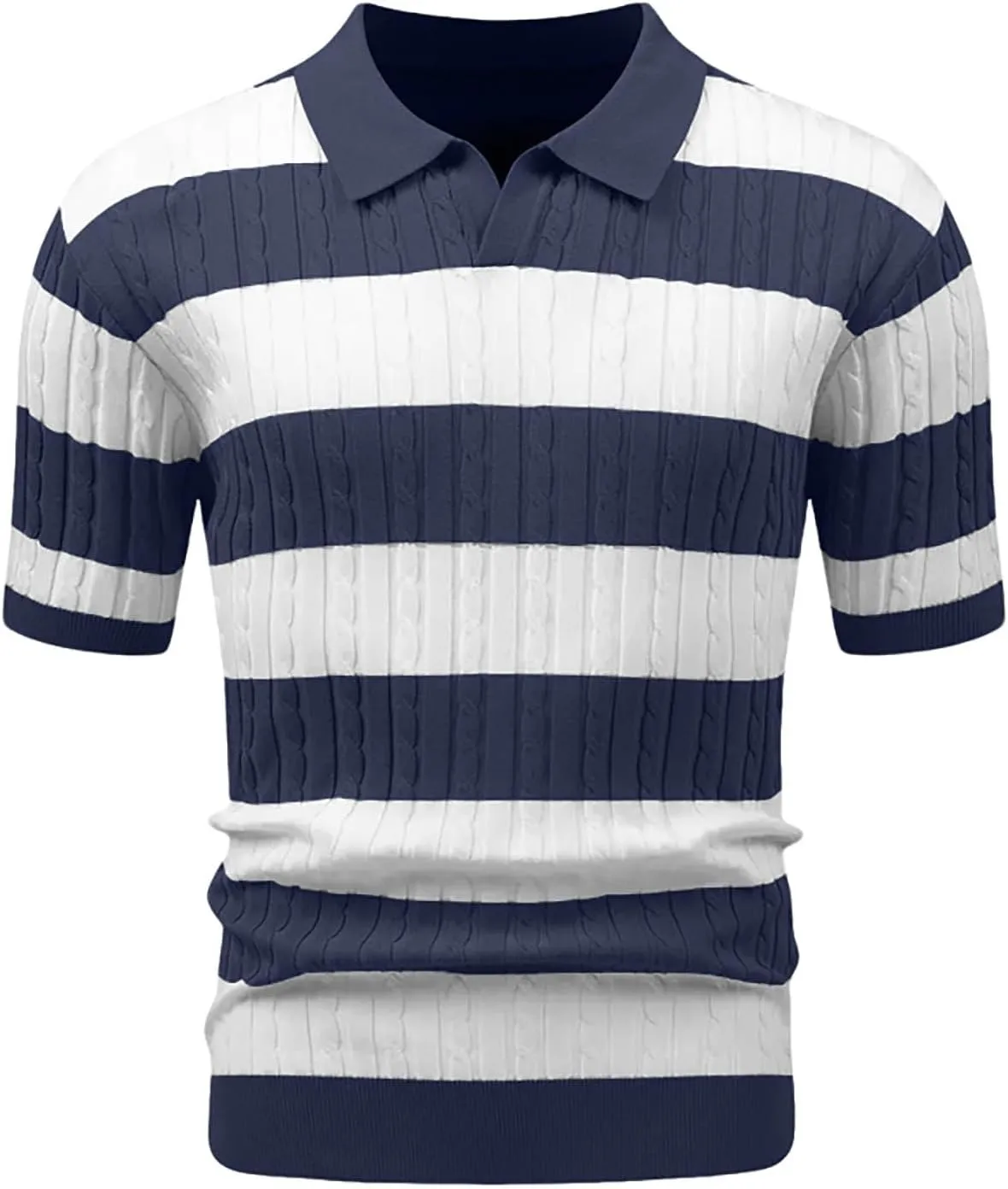 HYPESTFIT Knit Polo Shirt Short Sleeve Striped Texture Knitted Casual Beach Tops