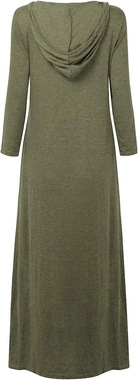 Jacansi Women's V-Neck Casual Long Sleeve/Short Sleeve Maxi Dress Hoodie Pocket Dress