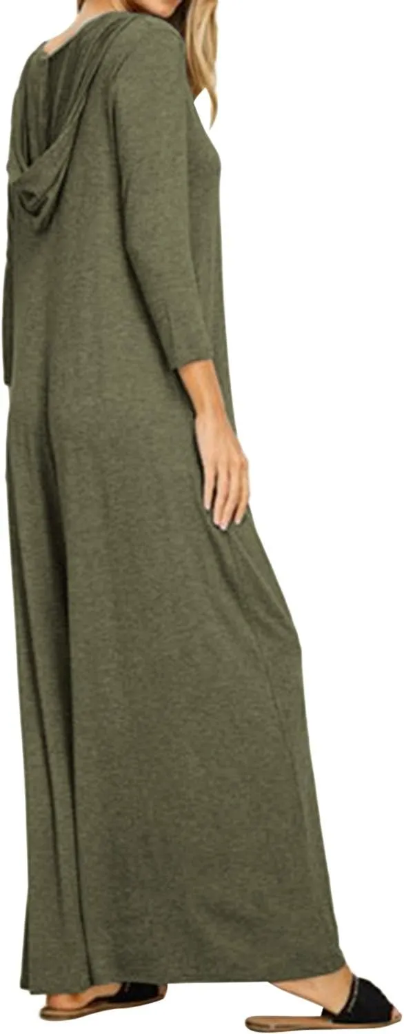 Jacansi Women's V-Neck Casual Long Sleeve/Short Sleeve Maxi Dress Hoodie Pocket Dress