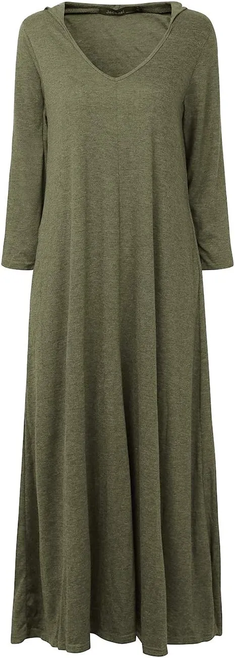Jacansi Women's V-Neck Casual Long Sleeve/Short Sleeve Maxi Dress Hoodie Pocket Dress