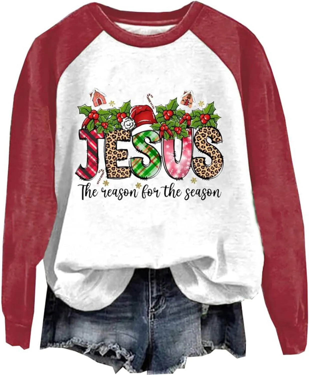 Jesus Is the Reason for the Season Sweatshirts Women Christmas Holiday Graphic Shirts Faith Long Sleeve Pullover Tops