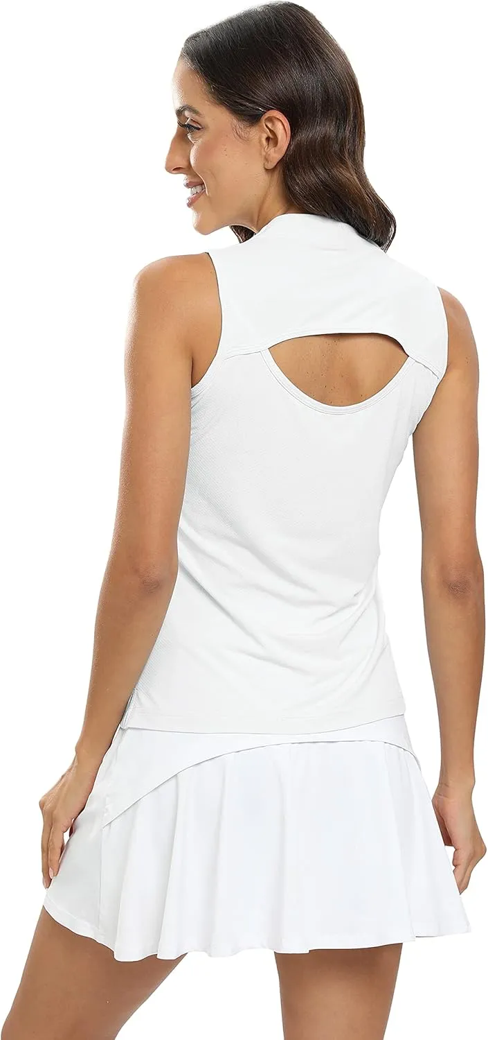 JINSHI Women's Sleeveless Golf Polo Shirts V Neck Sport Tank Top UPF50  Tennis Shirts Quick Dry