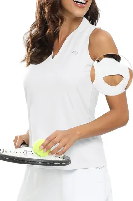 JINSHI Women's Sleeveless Golf Polo Shirts V Neck Sport Tank Top UPF50  Tennis Shirts Quick Dry
