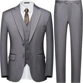 MAGE MALE Mens Pinstripe 3 Piece Suit Slim Fit Elegant Single Breasted Business Wedding Party Blazer Vest& Pants Set