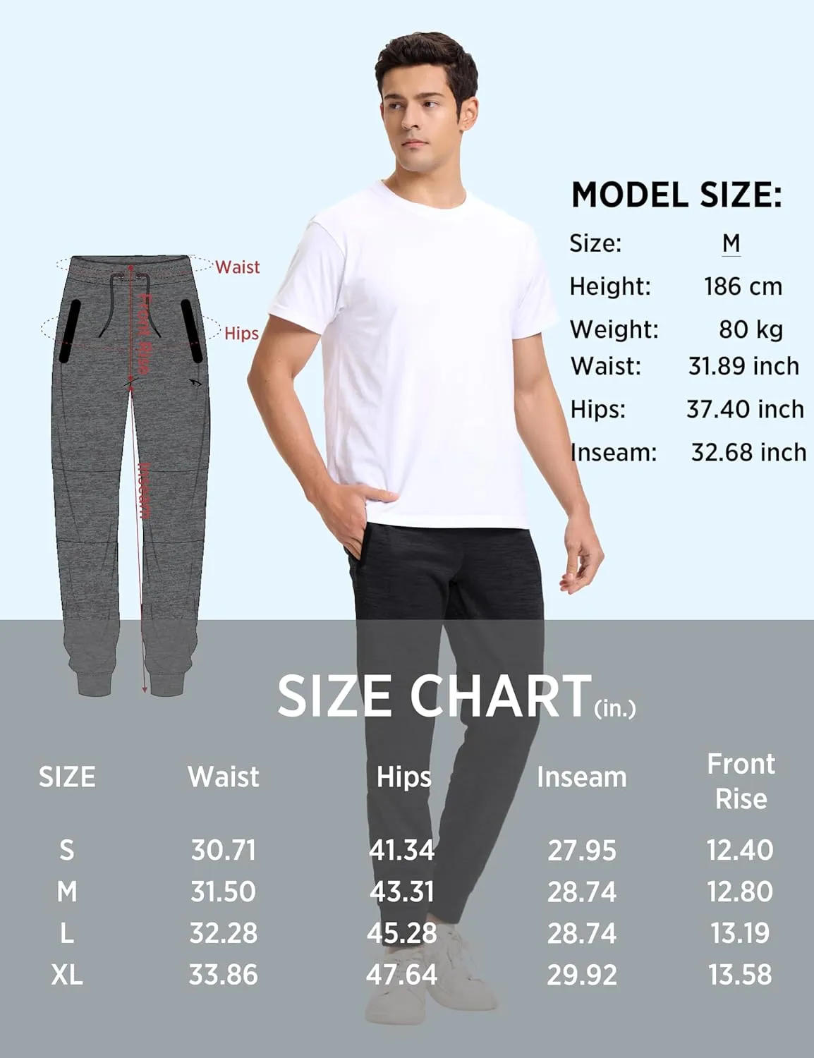Men's Sweatpants with Zipper Pockets Tapered Fleece Joggers for Men Athletic Track Pants for Workout Jogging Running