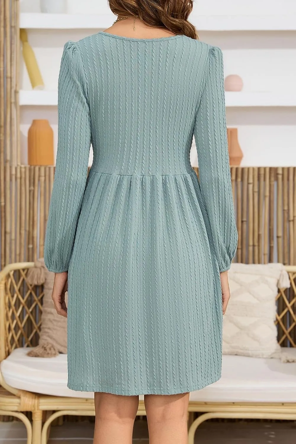 nclook Womens Spring Casual Dress Long Sleeve V Neck Fall Dresses with Pockets