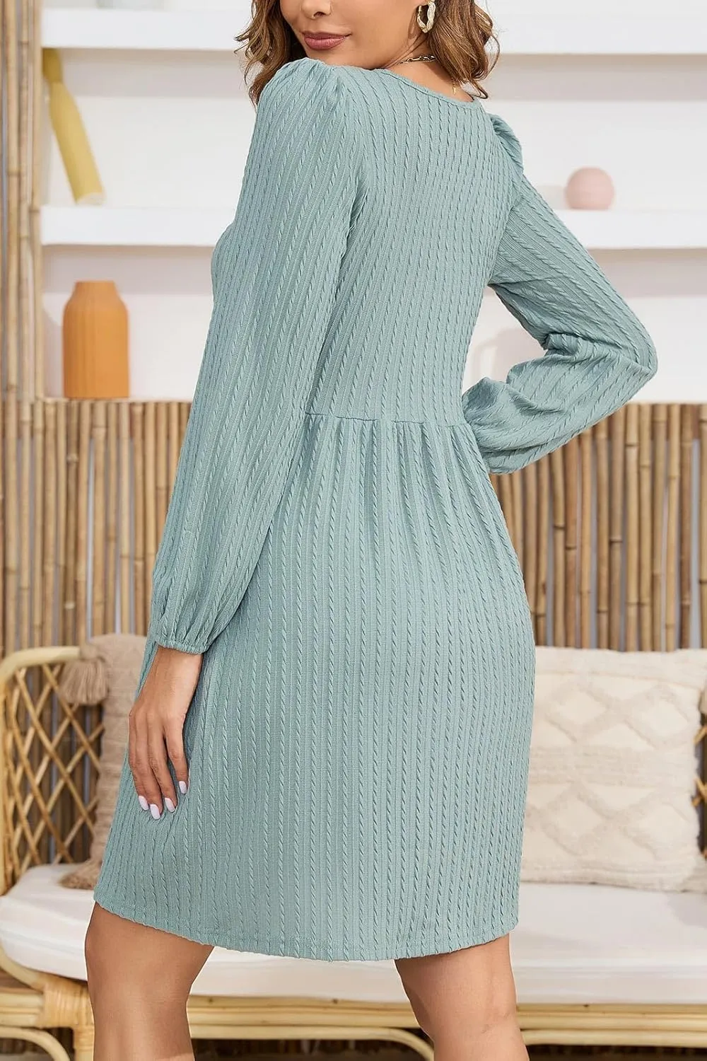 nclook Womens Spring Casual Dress Long Sleeve V Neck Fall Dresses with Pockets