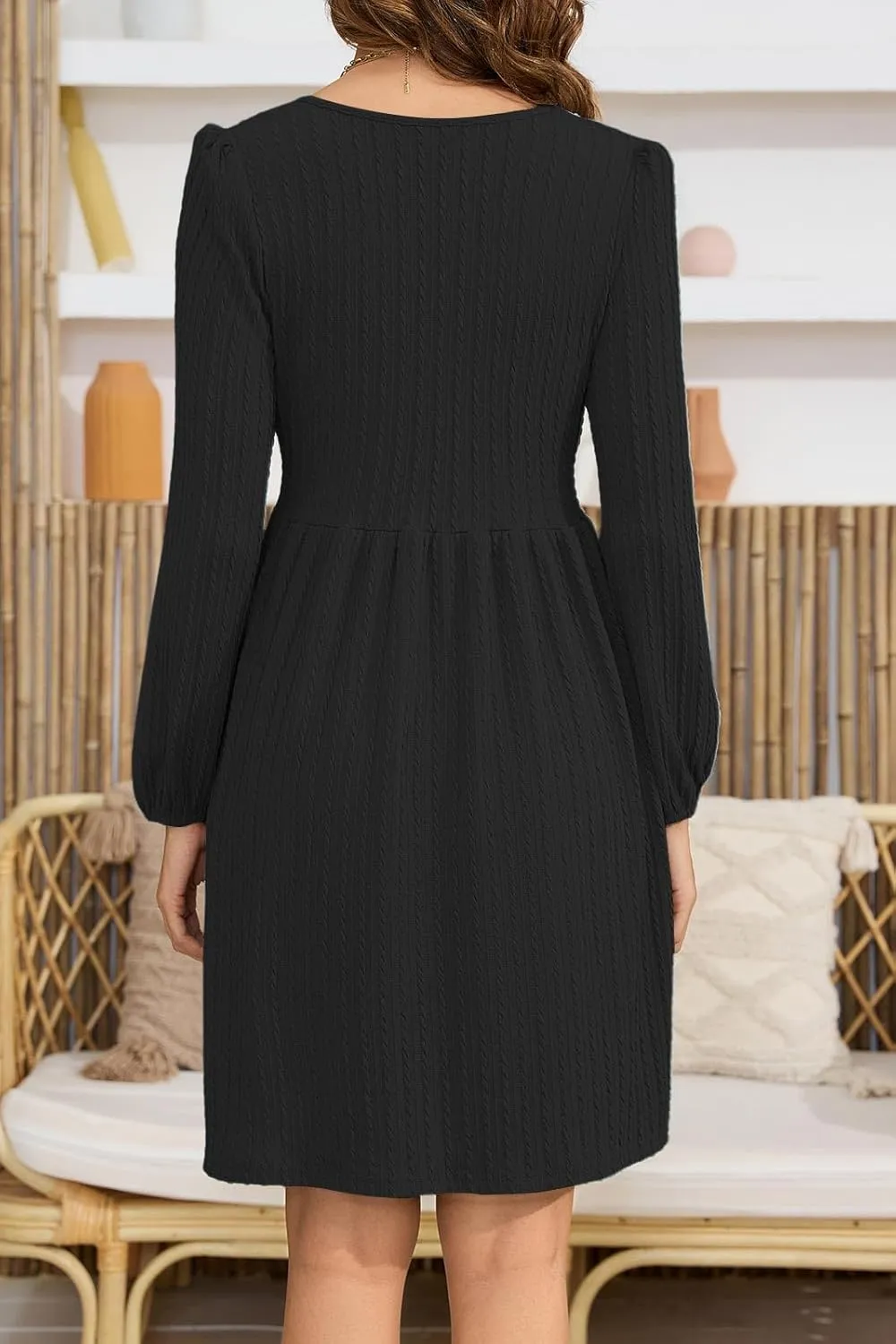 nclook Womens Spring Casual Dress Long Sleeve V Neck Fall Dresses with Pockets