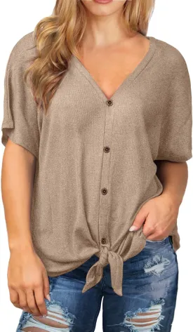 OLRIK Womens Plus Size Tops Short Sleeve V Neck Waffle Knit Tunic Blouse Tie Front Button Up T Shirts OLRIK Womens Plus Size Tops Short Sleeve V Neck Waffle Knit Tunic Blouse Tie Front Button Up T Shirts