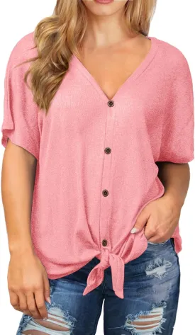 OLRIK Womens Plus Size Tops Short Sleeve V Neck Waffle Knit Tunic Blouse Tie Front Button Up T Shirts OLRIK Womens Plus Size Tops Short Sleeve V Neck Waffle Knit Tunic Blouse Tie Front Button Up T Shirts