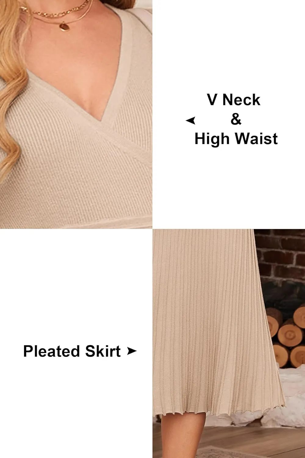 OUGES Womens 2024 Fall Maternity Dress Long Sleeve Wrap V Neck Pleated Midi Dress Casual Sweater Dress Trendy Outfits