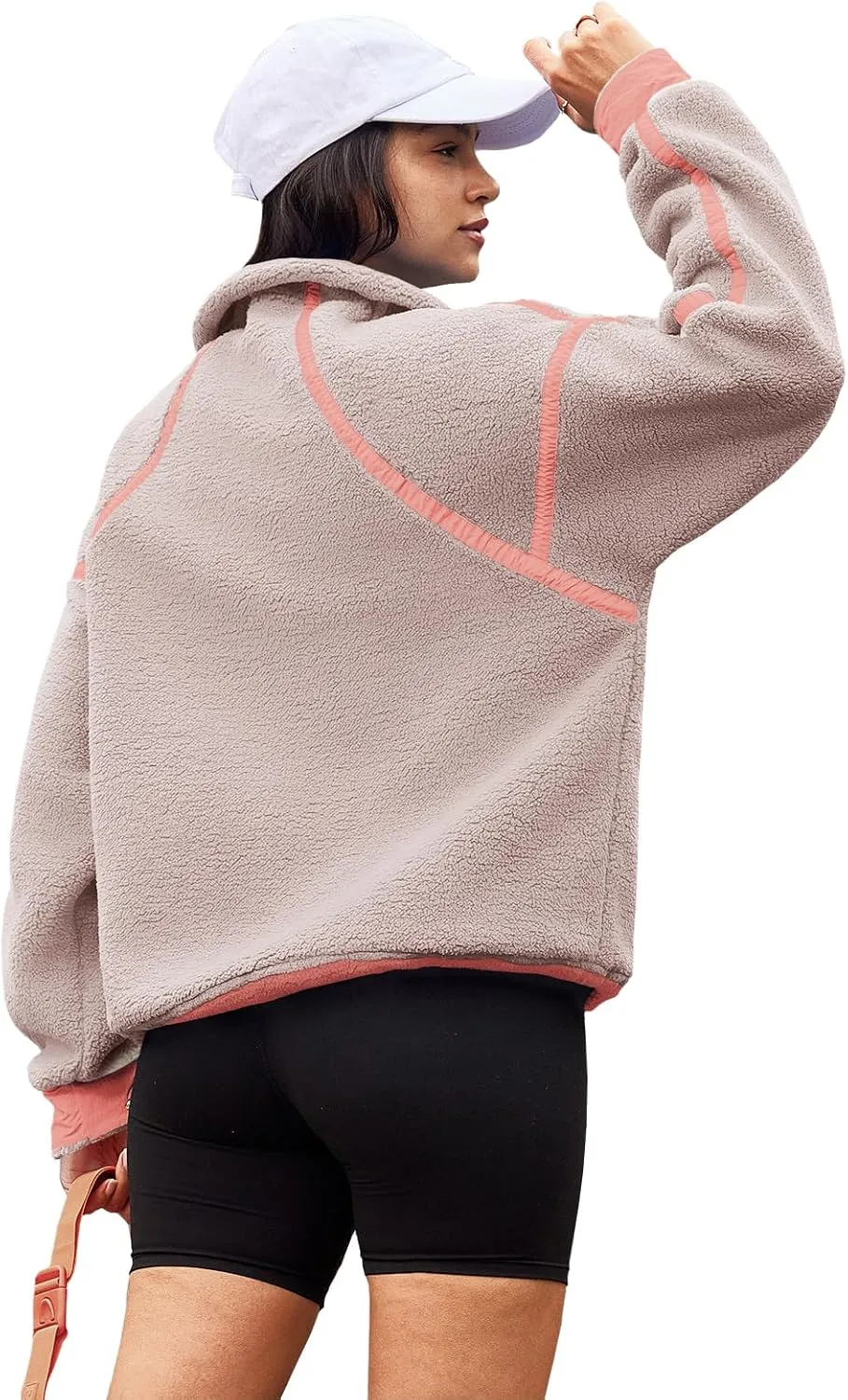 Panadila Womens Half Zip Sherpa Fleece Pullover Soft Oversized Sweatshirt with Pockets Warm Fuzzy Sweater
