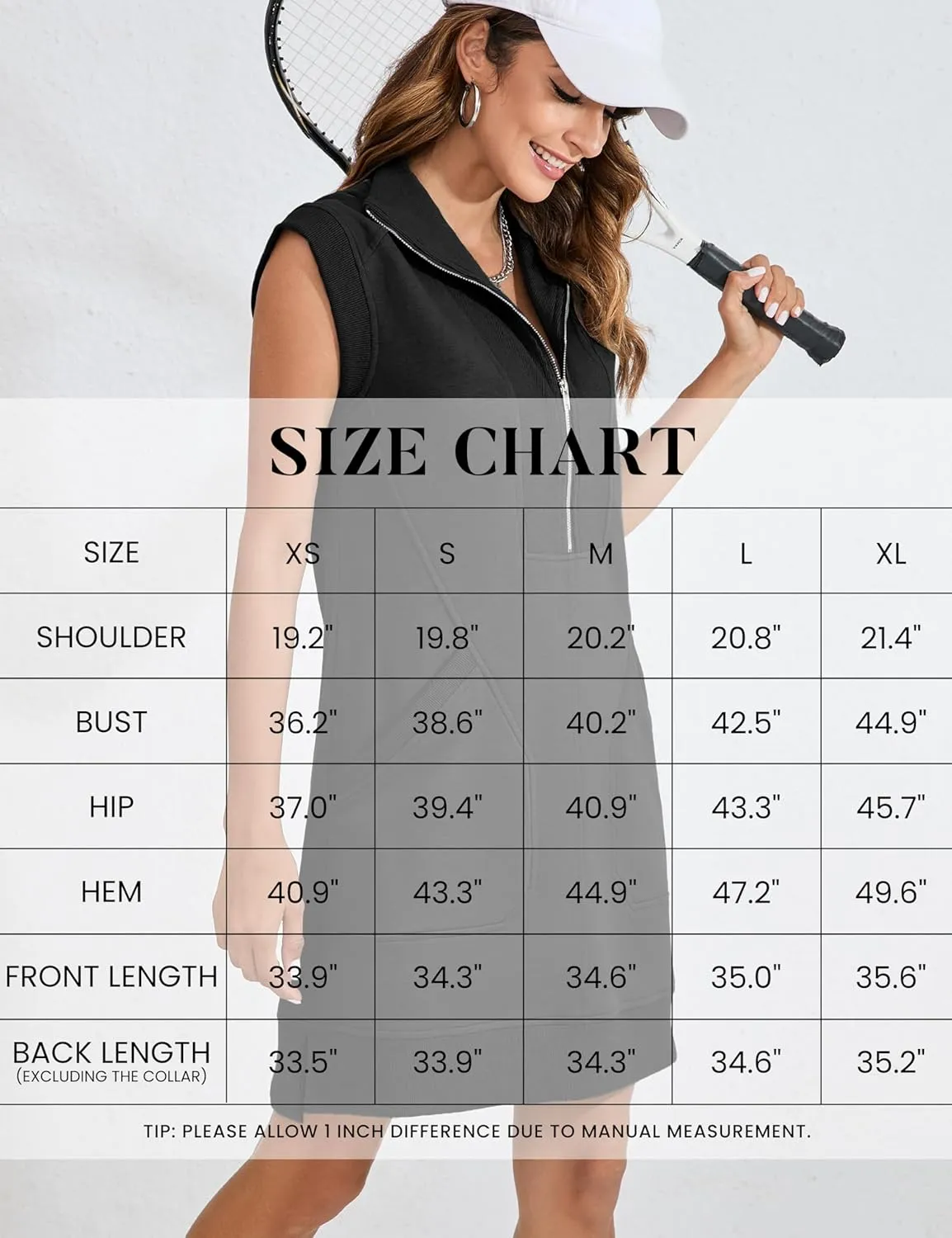 Qiaomai Womens Half Zip Sweatshirt Dresses Summer V Neck Sleeveless Pullover Tunic Tops Mini Dress